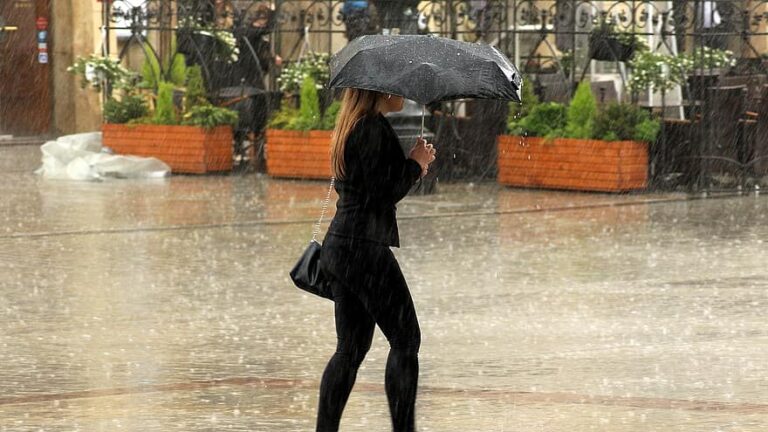 Γυναίκα που κρατάει ομπρέλα την ώρα της βροχής