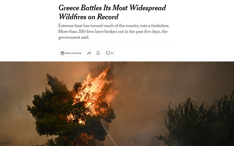 Οι New York Times εκθέτουν την κυβέρνηση: «Ανεπαρκή μέτρα προστασίας για την αντιπυρική περίοδο στην Ελλάδα»