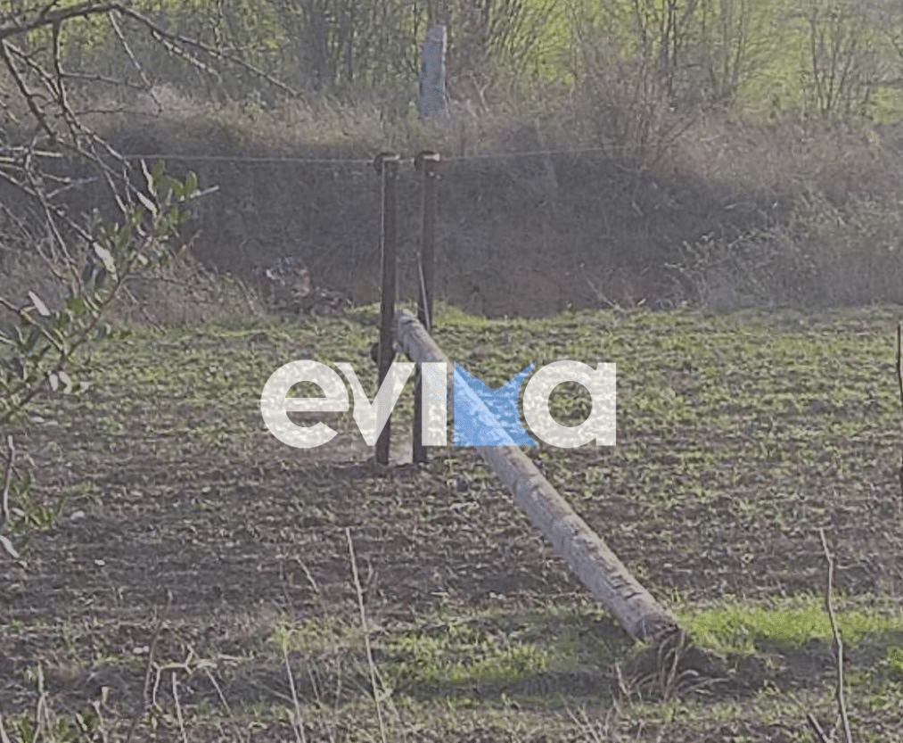 Η κολώνα της ΔΕΗ που γκρεμίστηκε σε χωριά στην Εύβοια και δημιούργησε προβλήματα στο ρεύμα