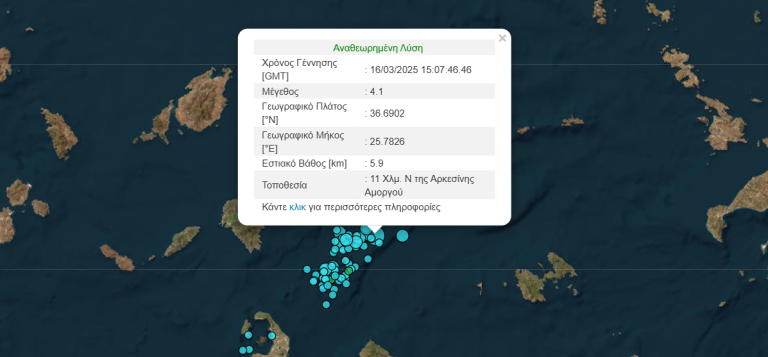 Νέος σεισμός μεταξύ Αμοργού και Σαντορίνης