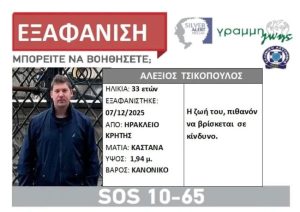 Εξαφάνιση 33χρονου γιατρού στην Κρήτη: «Αγωνιούμε για το παιδί μας», λέει ο πατέρας του Αλέξη