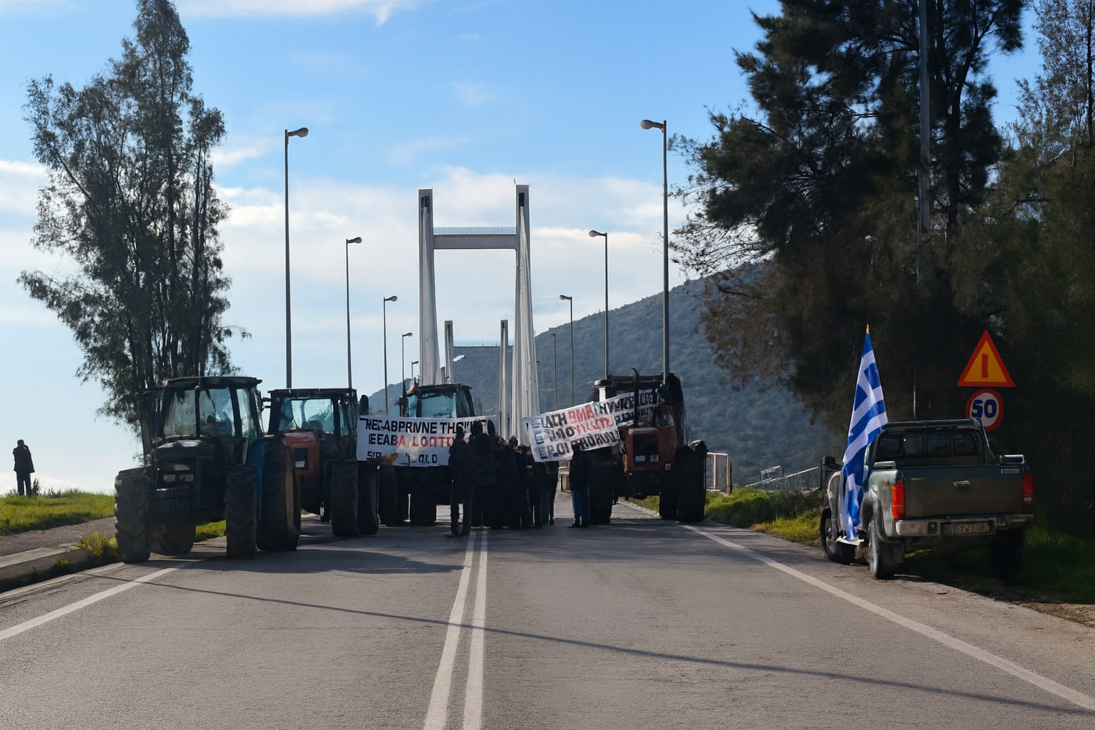 Χαλκίδα: Αγροτικό μπλόκο στη νέα γέφυρα – Τρακτέρ έκλεισαν την πρόσβαση