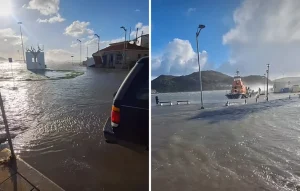 Η θάλασσα «κατάπιε» τους δρόμους στη Λήμνο
