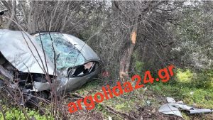 Σοβαρό τροχαίο στην Αργολίδα: Αυτοκίνητο καρφώθηκε σε δέντρα – Δύο τραυματίες